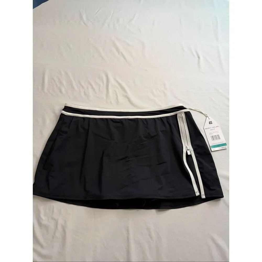 NWT Beach House Sport Excel Zip Black Swim Skort Skirt Size 16 New